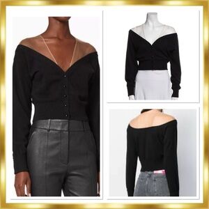 Alexander Wang Wool Tulle Off Shoulders Illusion Yoke Cropped Sweater $650